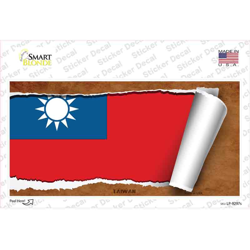 LP-9297s-M Taiwan Flag Scroll Novelty Sticker Decal - Medium