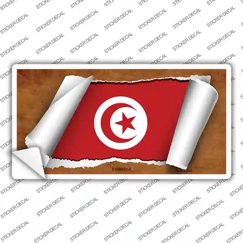 LP-9302s-L Tunisia Flag Scroll Novelty Sticker Decal - Large