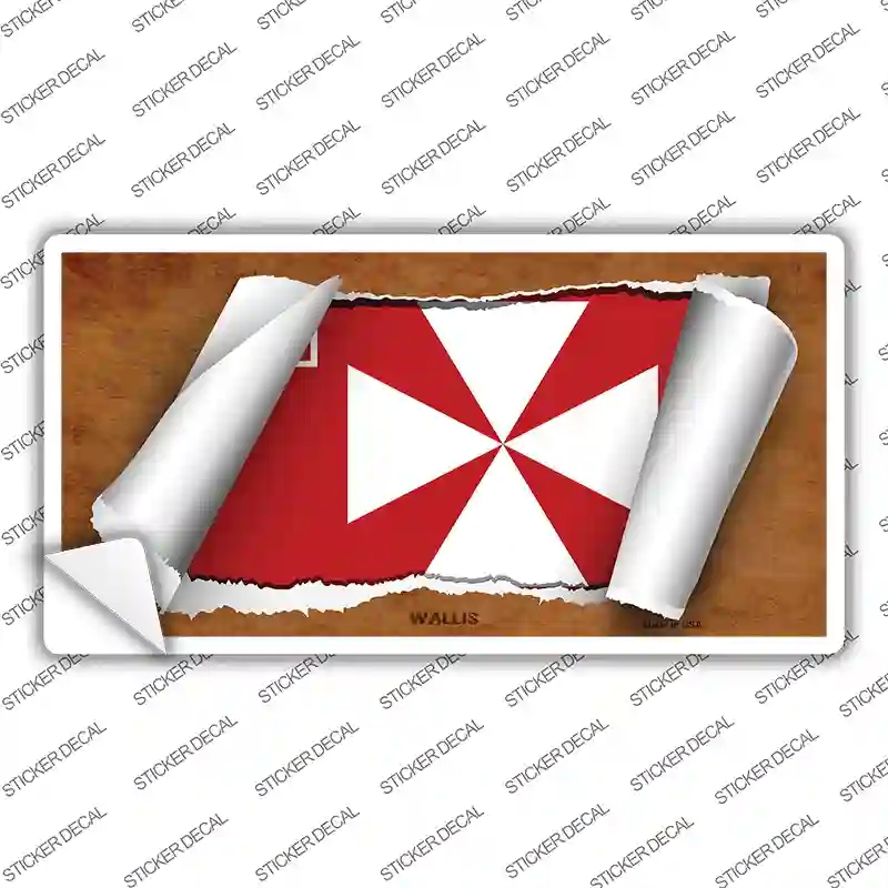LP-9317s-L Wallis Flag Scroll Novelty Sticker Decal - Large