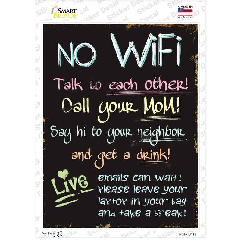 P-1311s-M No Wi-Fi Novelty Rectangle Sticker Decal - Medium