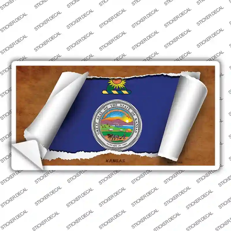 LP-9022s-S Kansas Flag Scroll Novelty Sticker Decal - Small