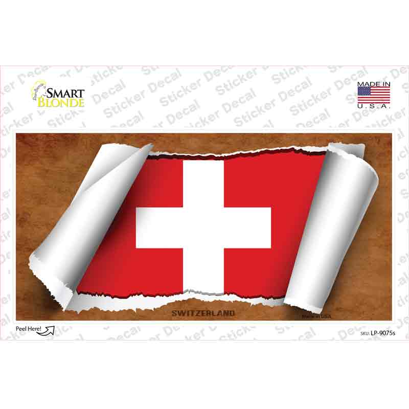 LP-9075s-M Switzerland Flag Scroll Novelty Sticker Decal - Medium