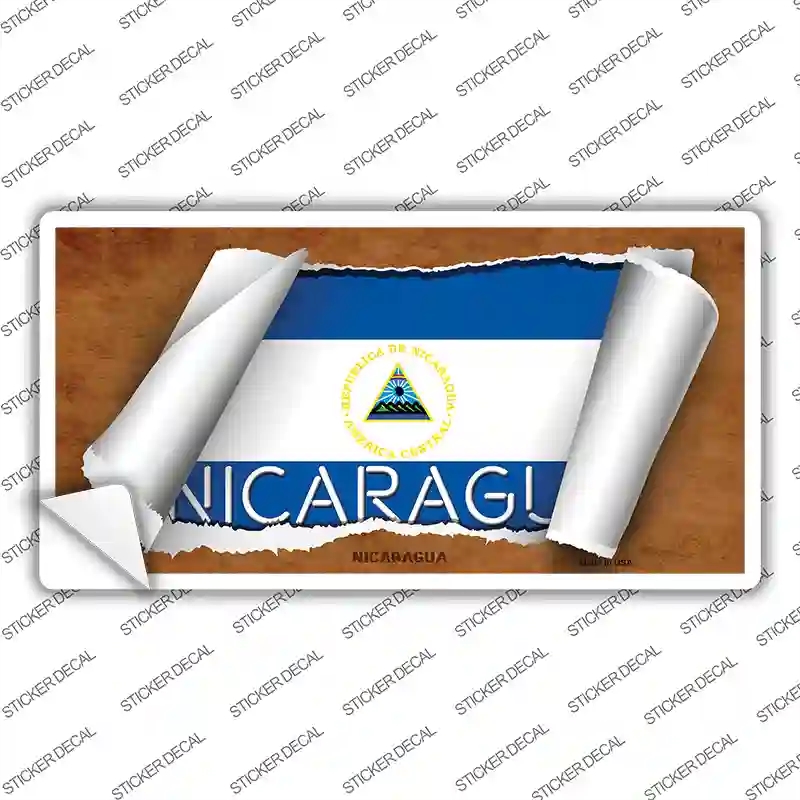 LP-9081s-L Nicaragua Flag Scroll Novelty Sticker Decal - Large