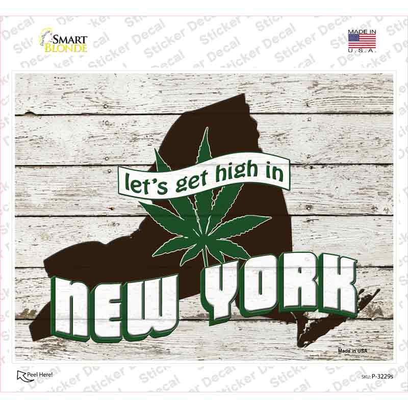 P-3229s-M Get High in   York Novelty Rectangle Sticker Decal - Medium