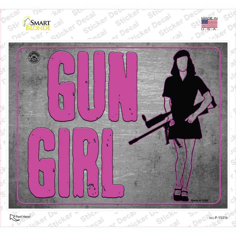 P-1531s-M Gun Girl Novelty Rectangle Sticker Decal - Medium