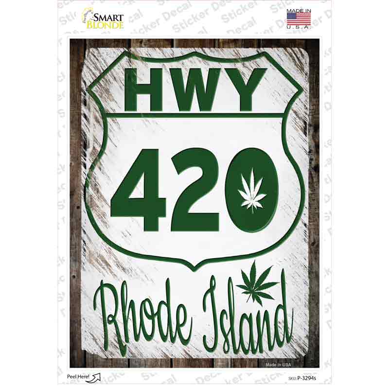 P-3294s-M HWY 420 Rhode Island Novelty Rectangle Sticker Decal - Medium