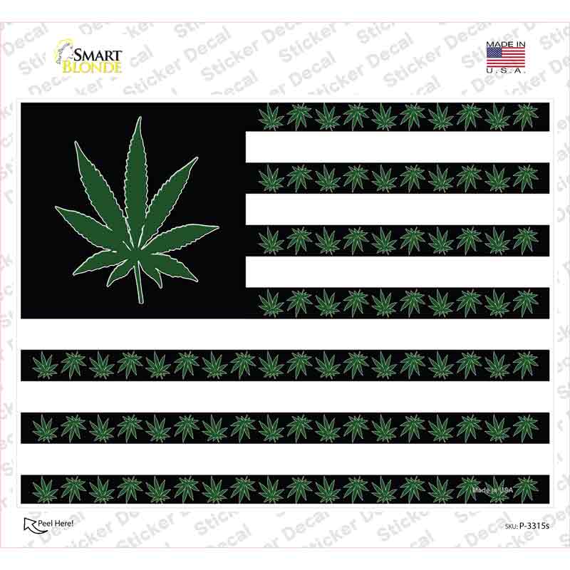 P-3315s-M American Flag Weed Novelty Rectangle Sticker Decal - Medium