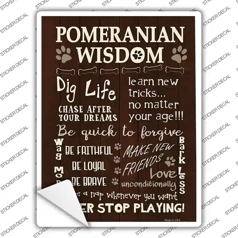 P-1567s-XL Pomeranian Wisdom Novelty Rectangle Sticker Decal - Extra Large