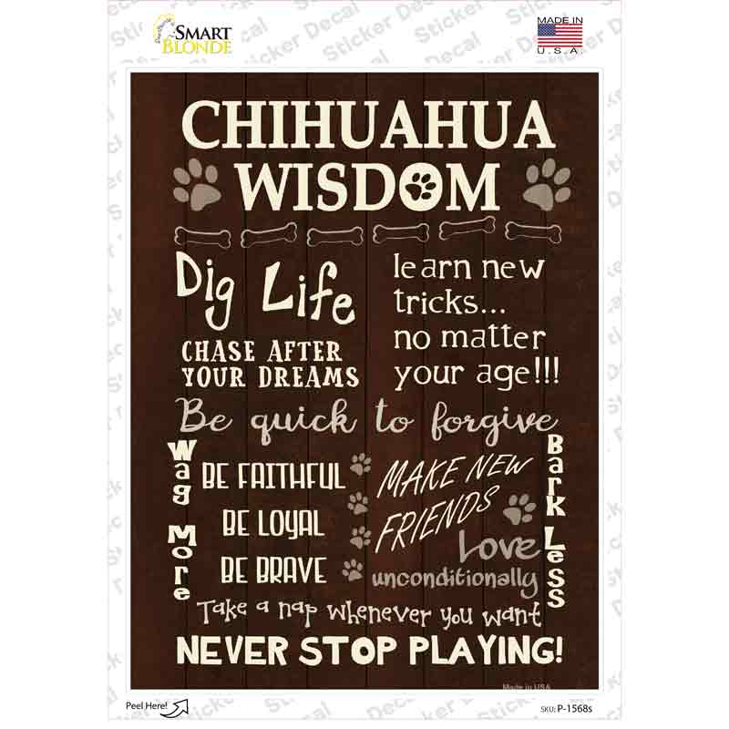 P-1568s-M Chihuahua Wisdom Novelty Rectangle Sticker Decal - Medium