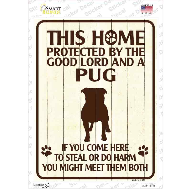 P-1574s-M Pug Protected Novelty Rectangle Sticker Decal - Medium