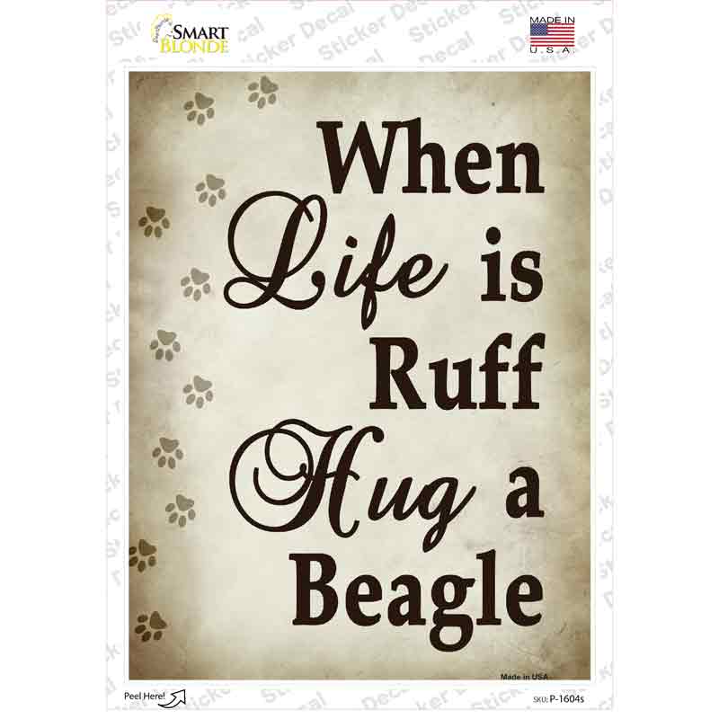 P-1604s-M Hug A Beagle Novelty Rectangle Sticker Decal - Medium