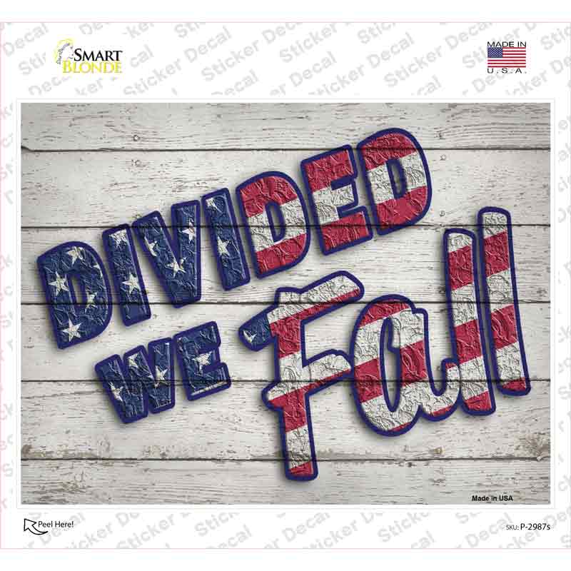 P-2987s-M Divided We Fall Novelty Rectangle Sticker Decal - Medium