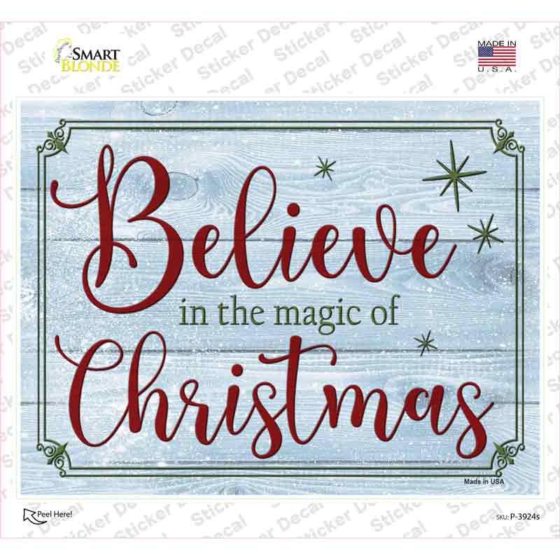 P-3924s-M Believe in Magic of Christmas Novelty Rectangle Sticker Decal - Medium