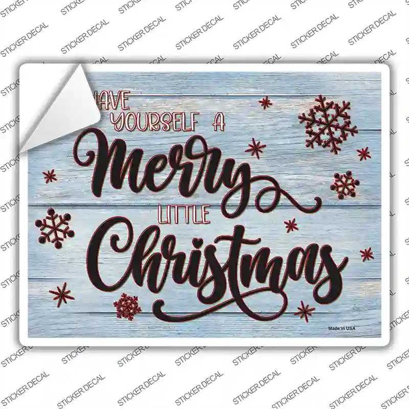 P-3927s-L Merry Little Christmas Blue Novelty Rectangle Sticker Decal - Large