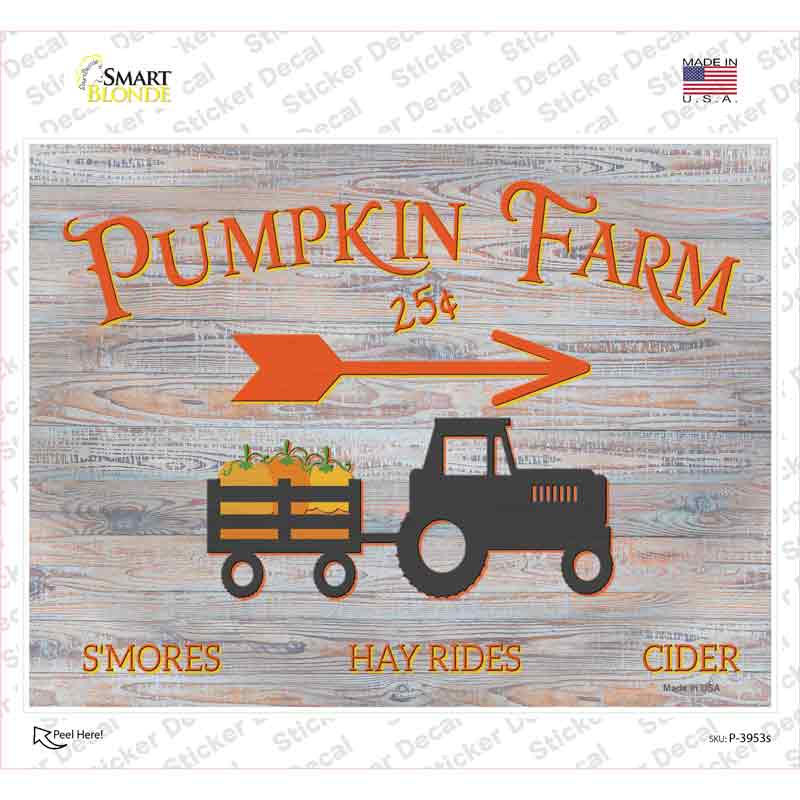 P-3953s-M Pumpkin Farm Tractor Novelty Rectangle Sticker Decal - Medium