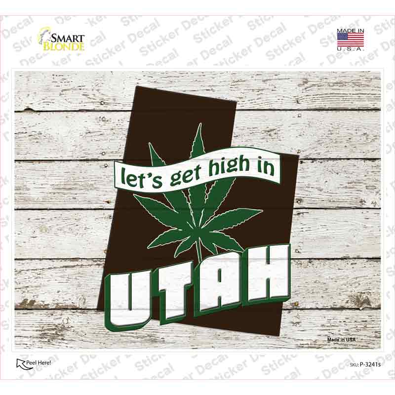 P-3241s-M Get High in Utah Novelty Rectangle Sticker Decal - Medium