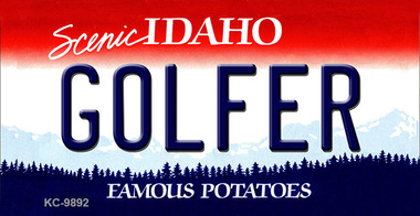 KC-9892 Golfer Idaho State Background Metal Novelty, Key Chain