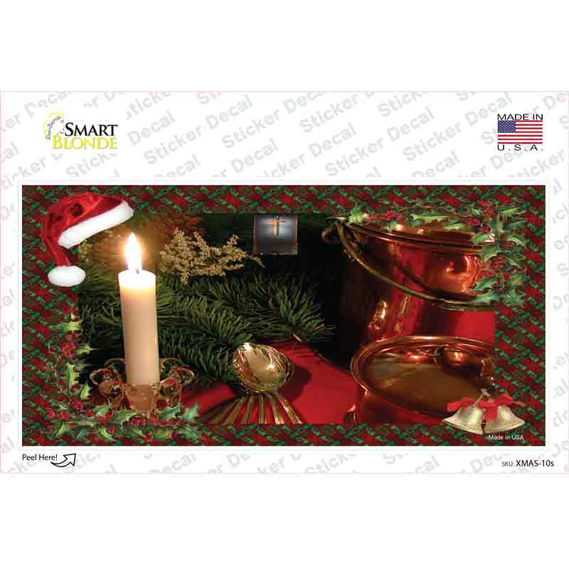 XMAS-10s-M Wreath & Candle Novelty Sticker Decal - Medium