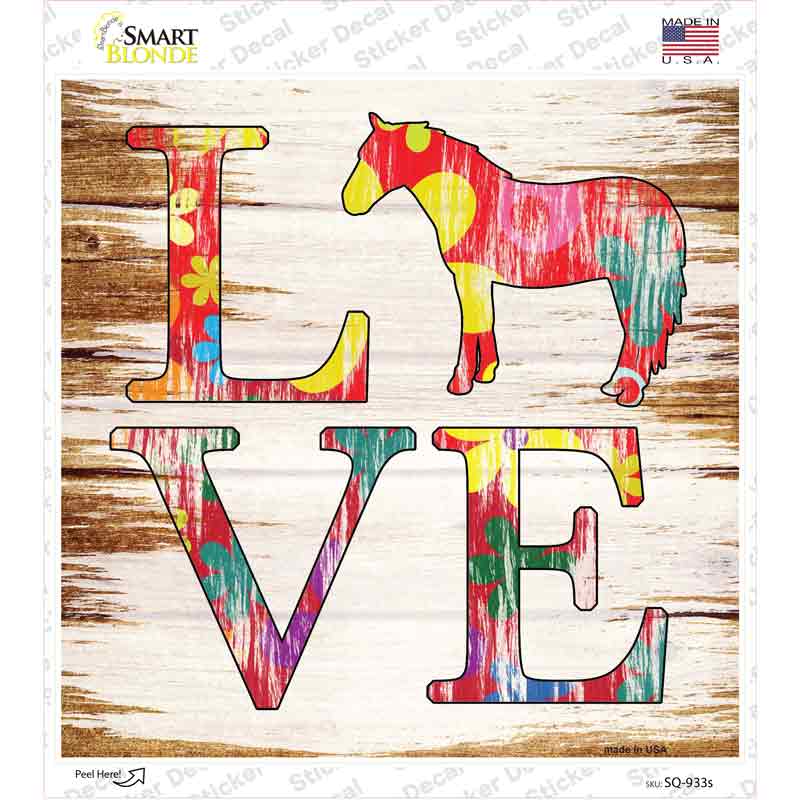 SQ-933s-M Love Colorful Horse Novelty Square Sticker Decal - Medium