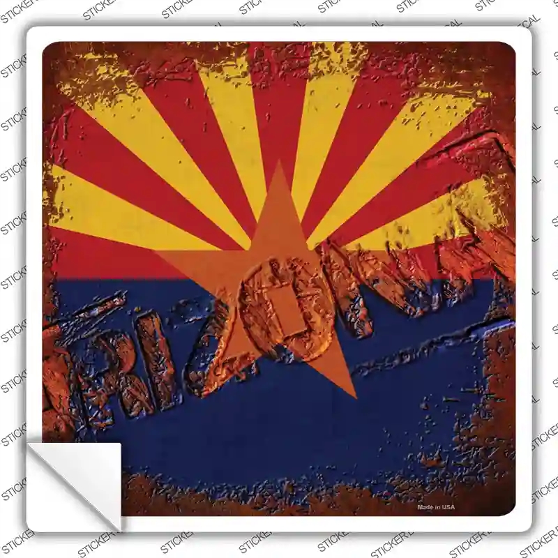 SQ-945s-S Arizona Rusty Stamped Novelty Square Sticker Decal - Small
