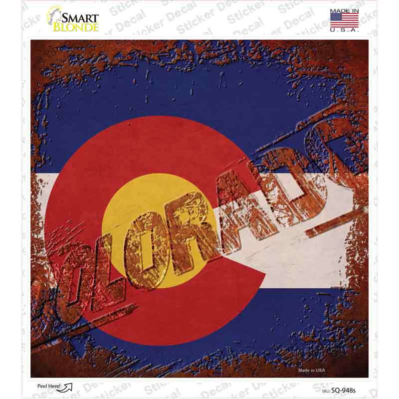 SQ-948s-M Colorado Rusty Stamped Novelty Square Sticker Decal - Medium