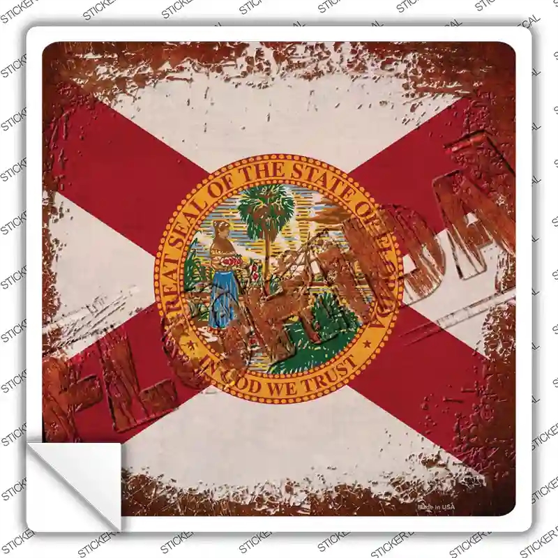 SQ-951s-S Florida Rusty Stamped Novelty Square Sticker Decal - Small