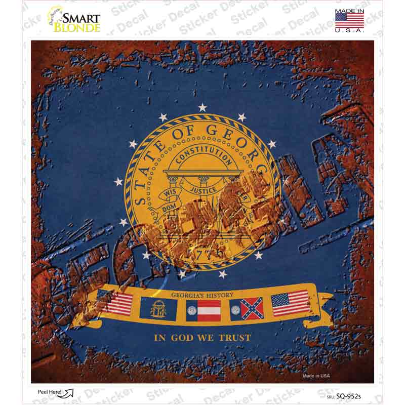 SQ-952s-M Georgia Rusty Stamped Novelty Square Sticker Decal - Medium