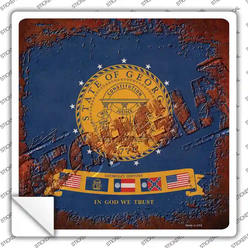 SQ-952s-S Georgia Rusty Stamped Novelty Square Sticker Decal - Small