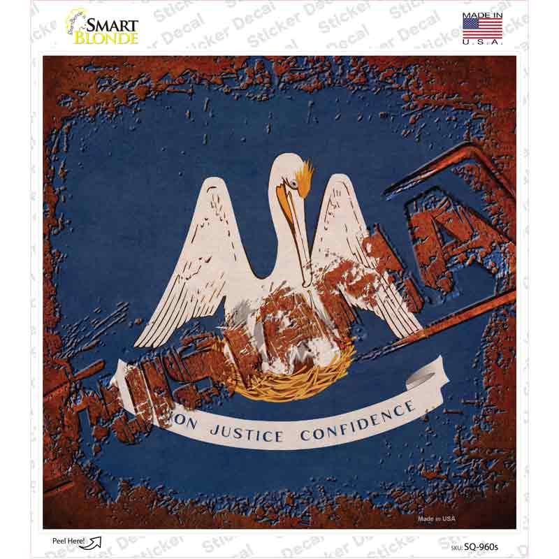SQ-960s-M Louisiana Rusty Stamped Novelty Square Sticker Decal - Medium