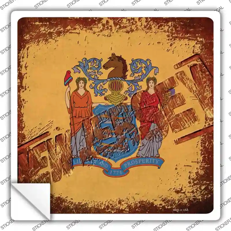 SQ-972s-XL   Jersey Rusty Stamped Novelty Square Sticker Decal - Extra Large