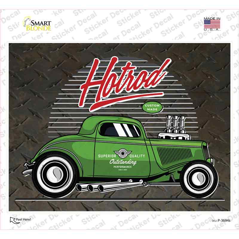 P-3694s-M Green Hotrod Novelty Rectangle Sticker Decal - Medium