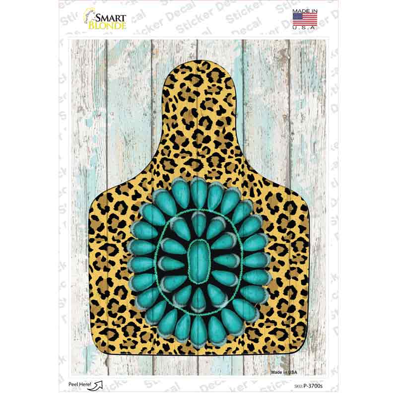P-3700s-M Cheetah Turquoise Ear Tag Novelty Rectangle Sticker Decal - Medium
