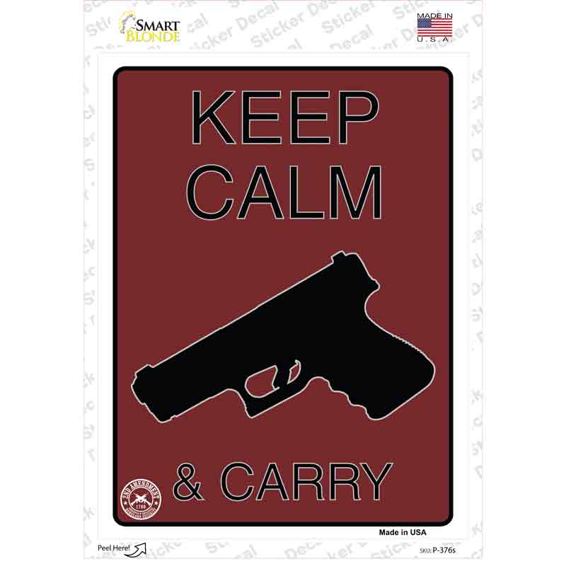 P-376s-M Keep Calm & Carry Novelty Rectangle Sticker Decal - Medium