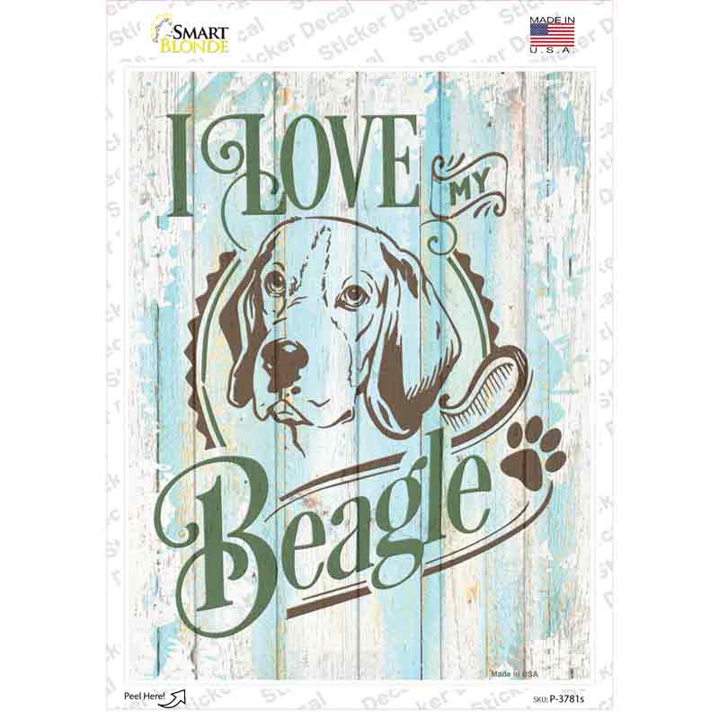 P-3781s-M I Love My Beagle Novelty Rectangle Sticker Decal - Medium