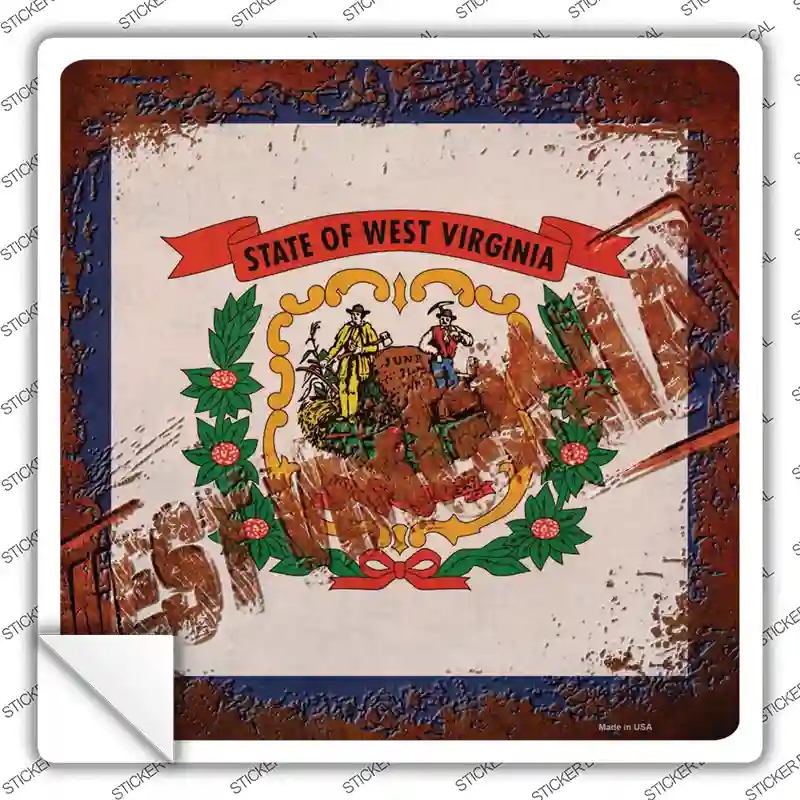 SQ-990s-S West Virginia Rusty Stamped Novelty Square Sticker Decal - Small