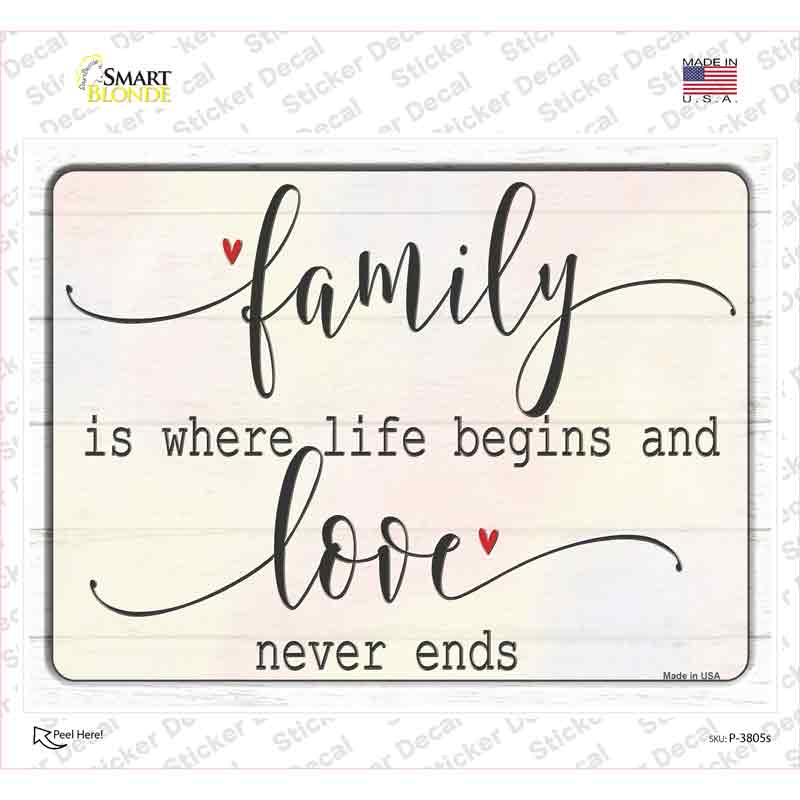 P-3805s-M Where Life Begins Novelty Rectangle Sticker Decal - Medium