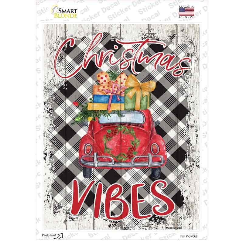 P-3906s-M Christmas Vibes Car Novelty Rectangle Sticker Decal - Medium