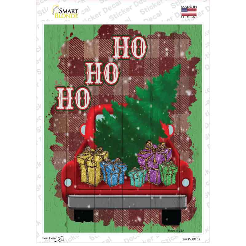 P-3915s-M Ho Ho Ho Truck Novelty Rectangle Sticker Decal - Medium