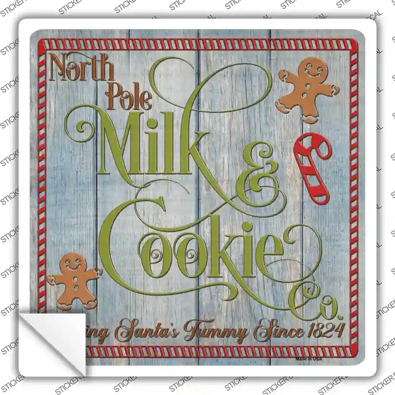 SQ-1318s-S North Pole Milk & Cookie Co Novelty Square Sticker Decal - Small