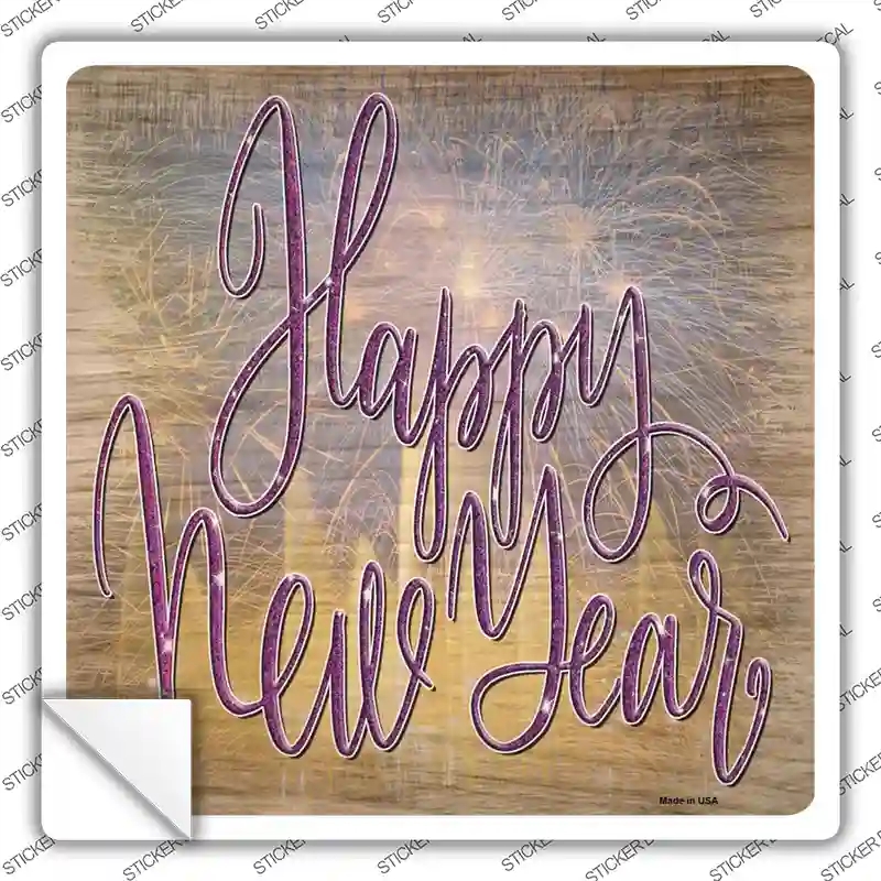 SQ-1330s-S Happy   Year Fireworks Novelty Square Sticker Decal - Small