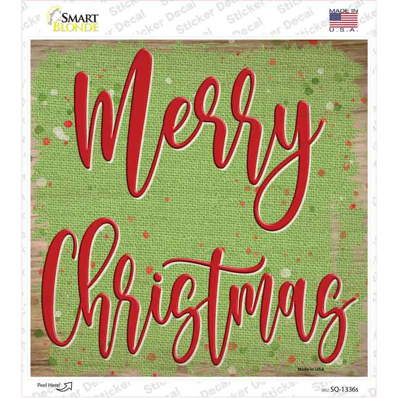 SQ-1336s-M Merry Christmas Green Novelty Square Sticker Decal - Medium
