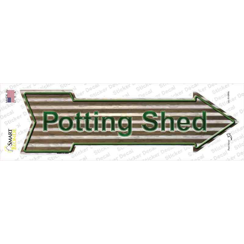A-644s-M Potting Shed on Corrugated Effect Novelty Arrow Sticker Decal - Medium
