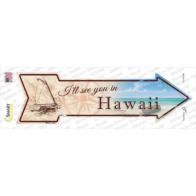 A-679s-M Ill See You in Hawaii Novelty Arrow Sticker Decal - Medium