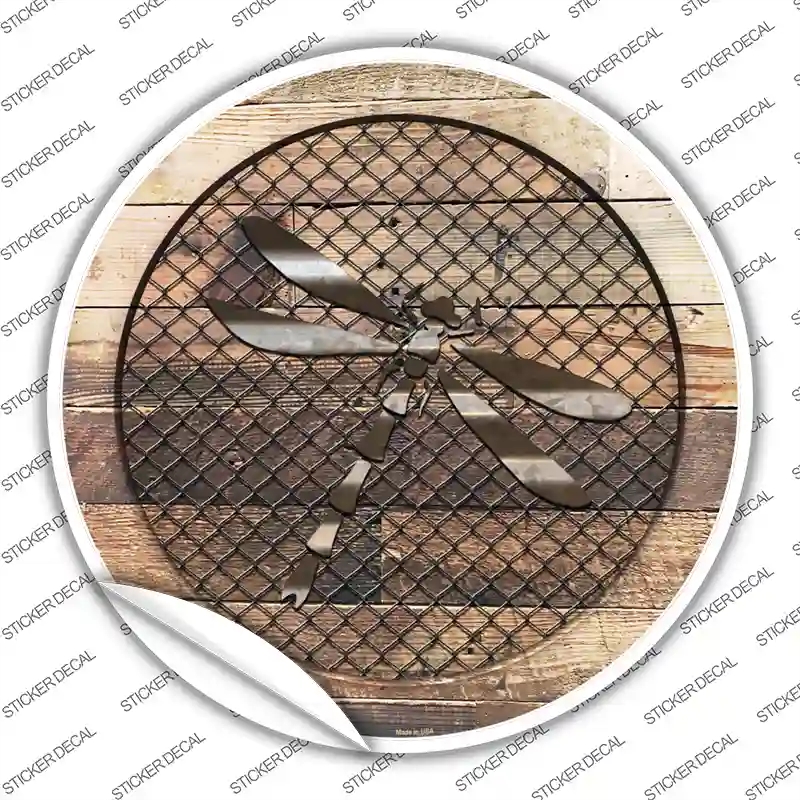 C-1032s-S Dragonfly on Wood Novelty Circle Sticker Decal - Small