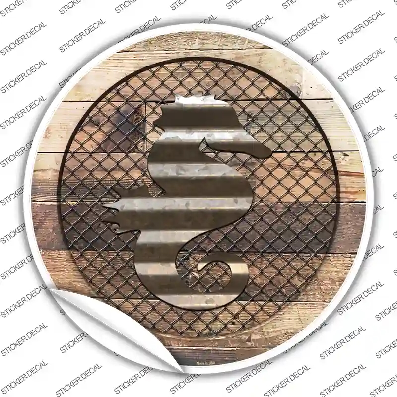 C-1040s-S Seahorse on Wood Novelty Circle Sticker Decal - Small