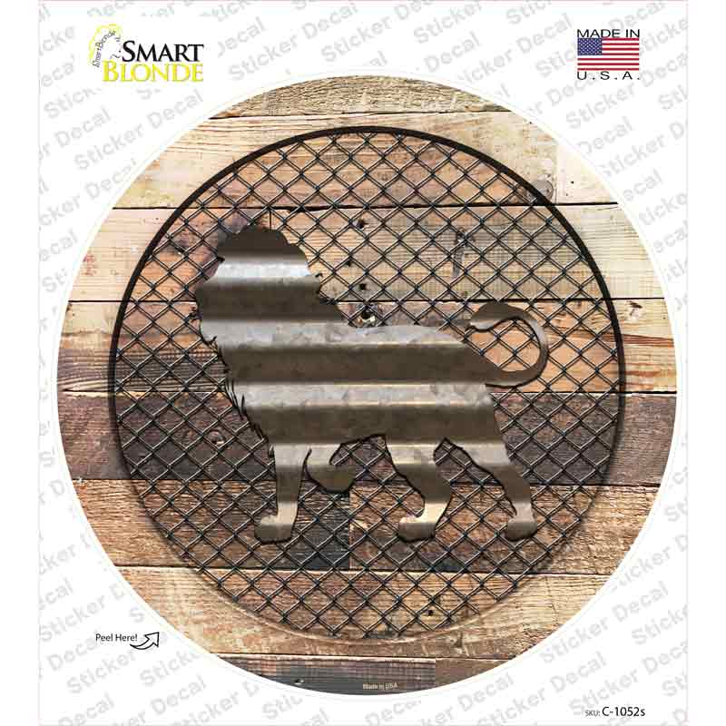C-1052s-M Lion on Wood Novelty Circle Sticker Decal - Medium