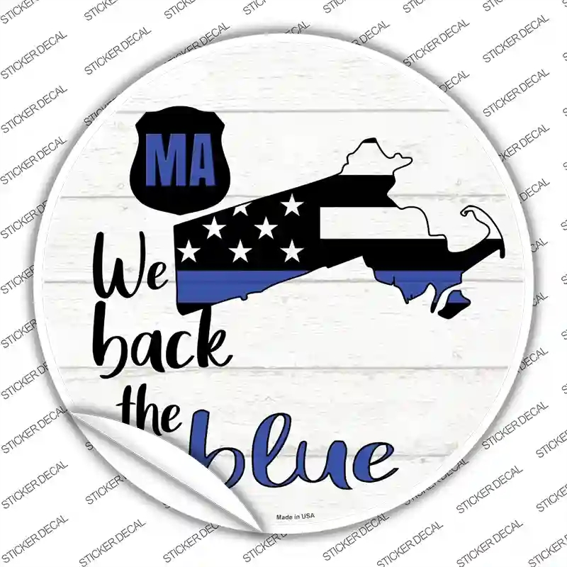C-1250s-L Massachusetts Back the Blue Novelty Circle Sticker Decal - Large