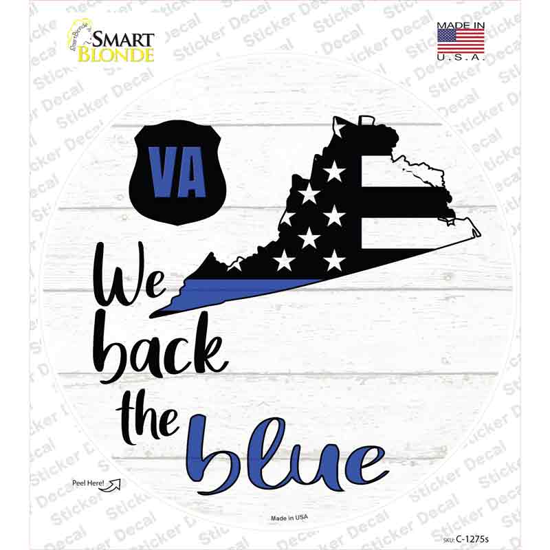 C-1275s-M Virginia Back the Blue Novelty Circle Sticker Decal - Medium