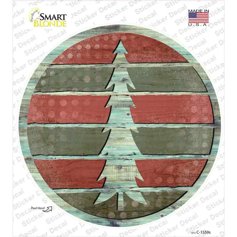 C-1559s-M Tree Red & Green Novelty Circle Sticker Decal - Medium