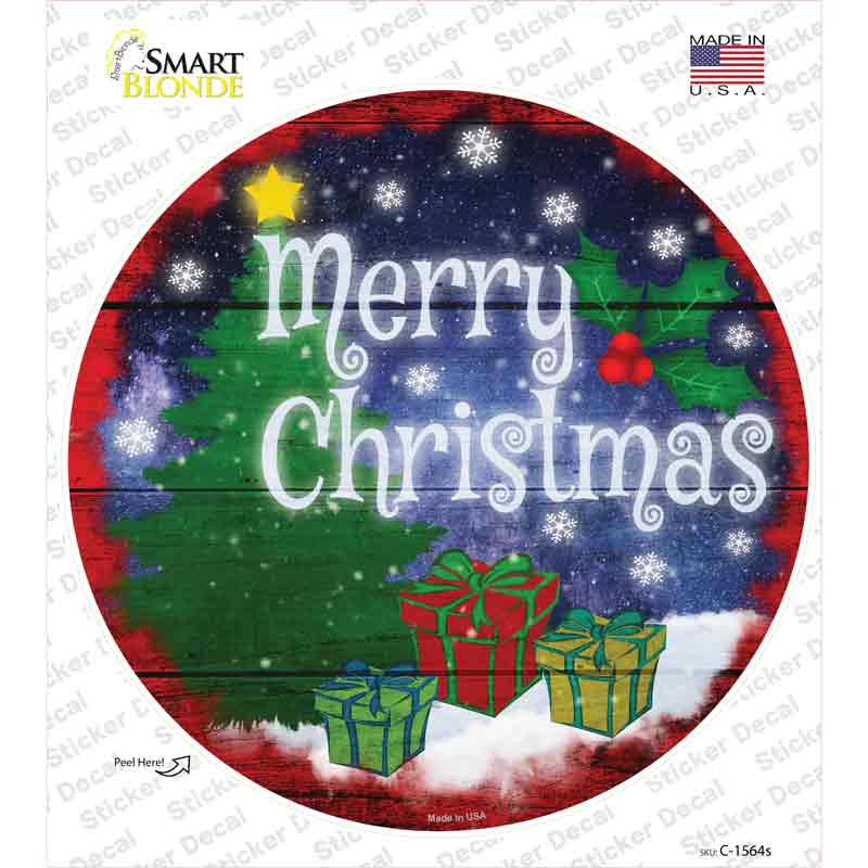 C-1564s-M Merry Christmas with Presents Novelty Circle Sticker Decal - Medium